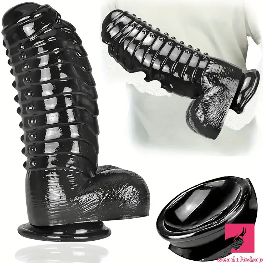 11.8in Realistic Big Black Uncut Spiked Thick Dildo For Female Male Sex