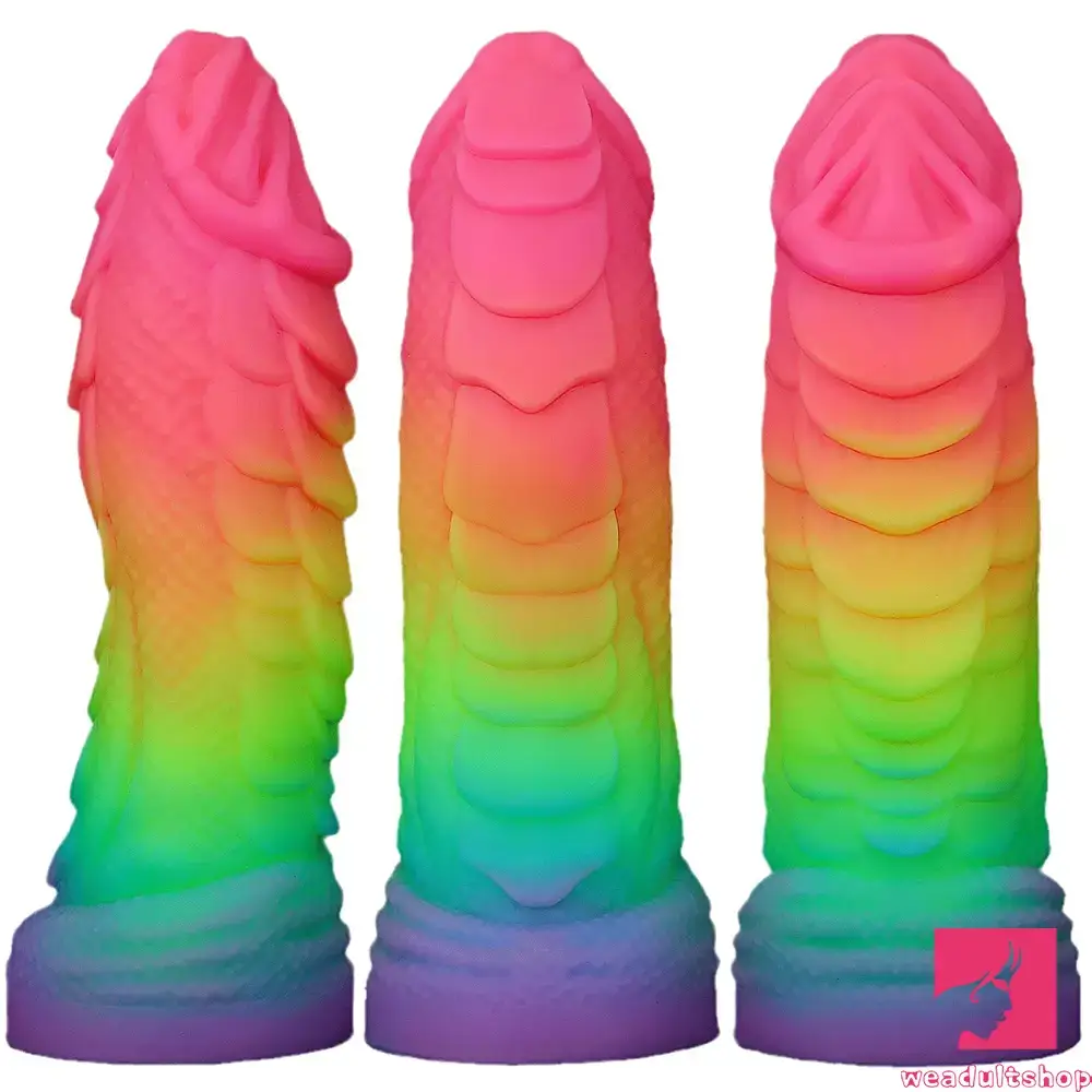 8.26in Fantasy Big Dragon Luminous Silicone Soft Women Rainbow Dildo