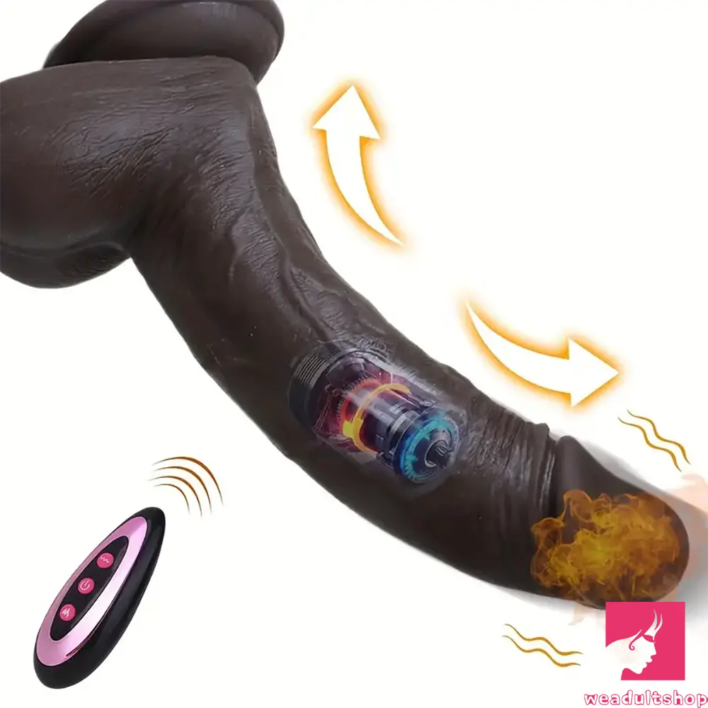 8.66in Auto 10 Vibrating 9 Thrusting Remote Silicone Ebony Dildo