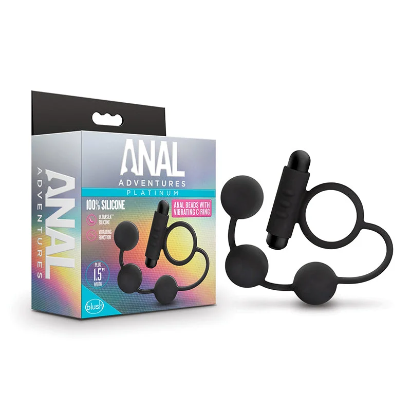 Blush Anal Adventures?Platinum Silicone Anal Beads with Vibrating C-Ring Black