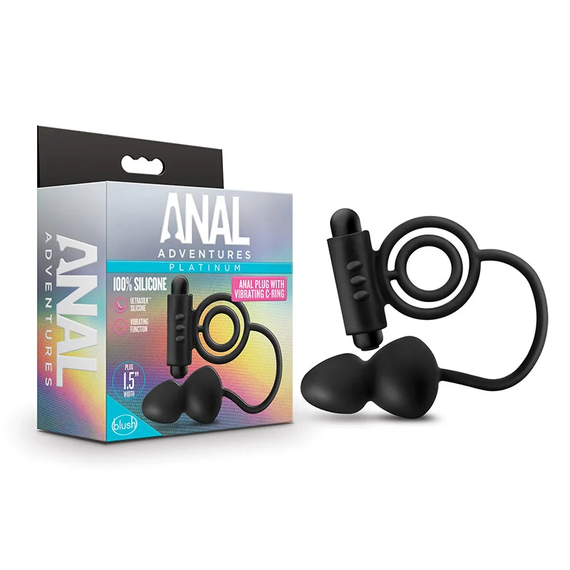 Blush Anal Adventures?Platinum Silicone Anal Plug with Vibrating C-Ring Black