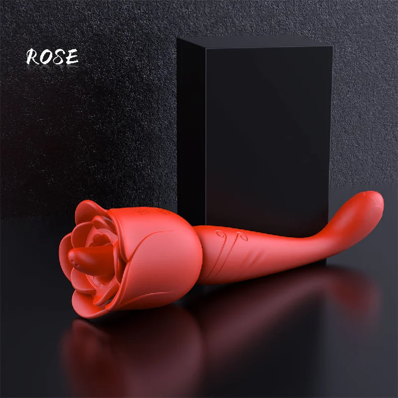 Clit Clamps G Spot Vibrator - 2in1 Tongue Llcking Vibrating Dildo Rose Toy