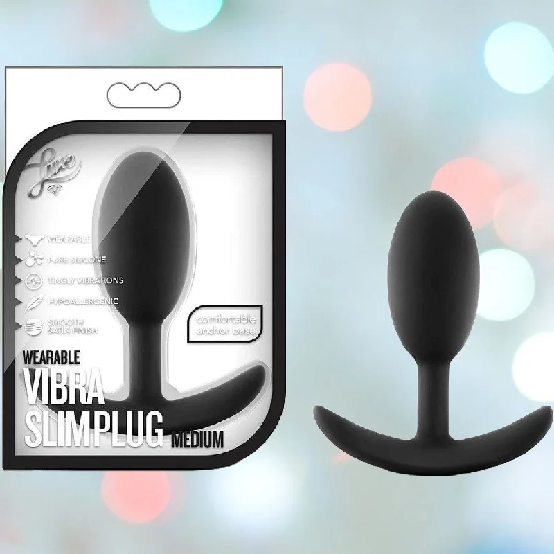 Luxe Wearable Vibra Slim Black Butt Plug - Medium