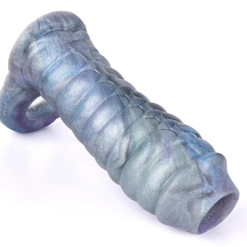 Monsterdildo Ribbed Cock Sleeve Male Masturbator - Silicone Dragon Penis Enlarger Sex Toy for Men