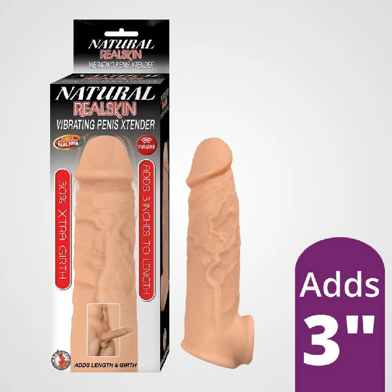 Natural Realskin Vibrating 3" Penis Xtender with Scrotum Hole (White)