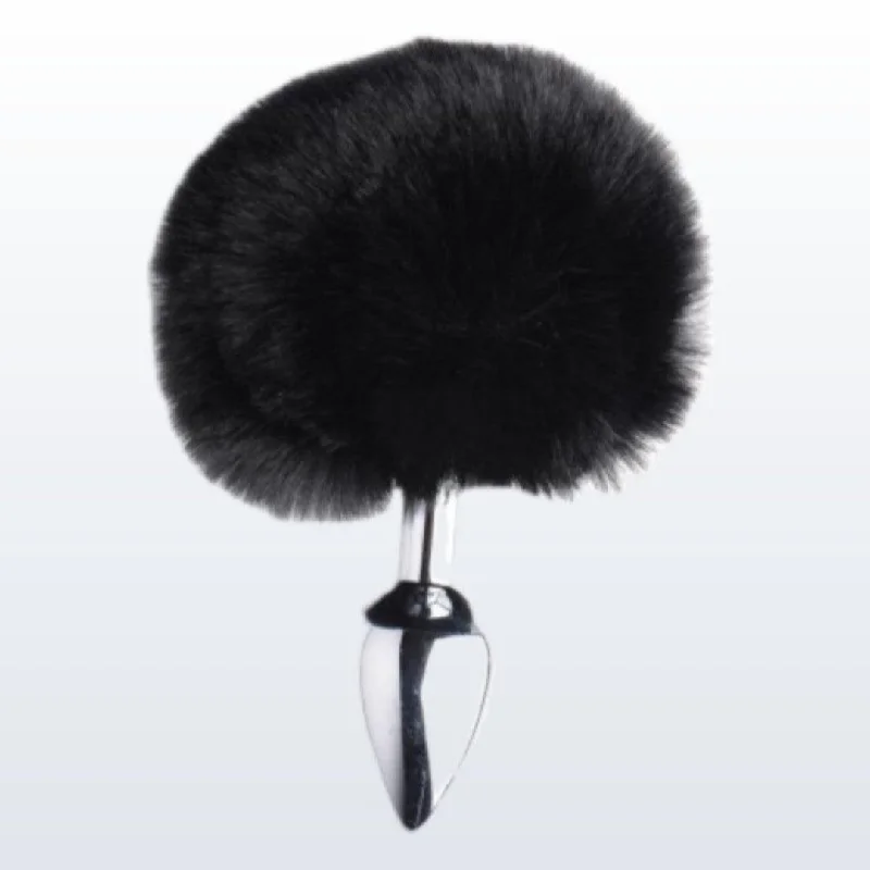 Onyx Bunny Tail Metal Anal Plug with Black Faux Fur