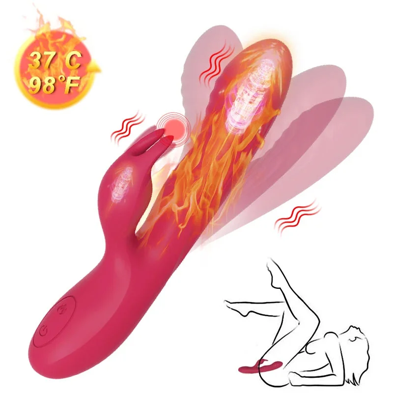 Rabbit Clitoral G Spot Vibrator - Auto Heat Clit Nipple Clamps Vibrating Prostate Massager