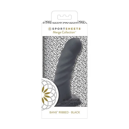 Sportsheets 8' Banx Ribbed Hollow Silicone Sheath Dildo - Black