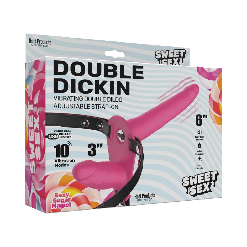 Sweet Sex Double Dickin Dual Purpose Strap On With Harness Silicone Pink