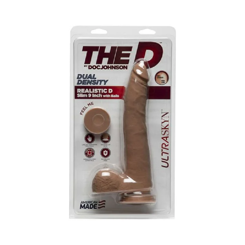 The D Realistic D 9 inches Slim Dildo with Balls Tan