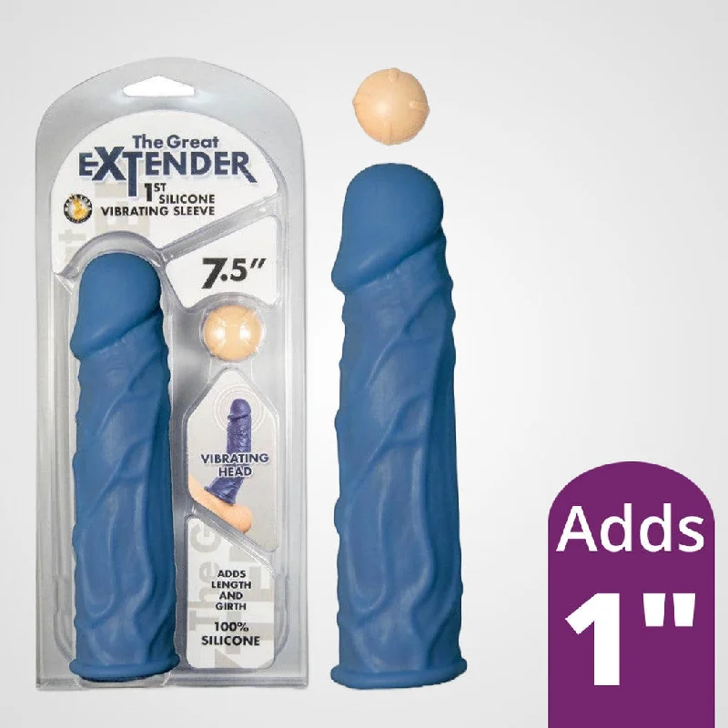 The Great Extender 1st Vibrating Penis Sleeve 7.5" - Blue