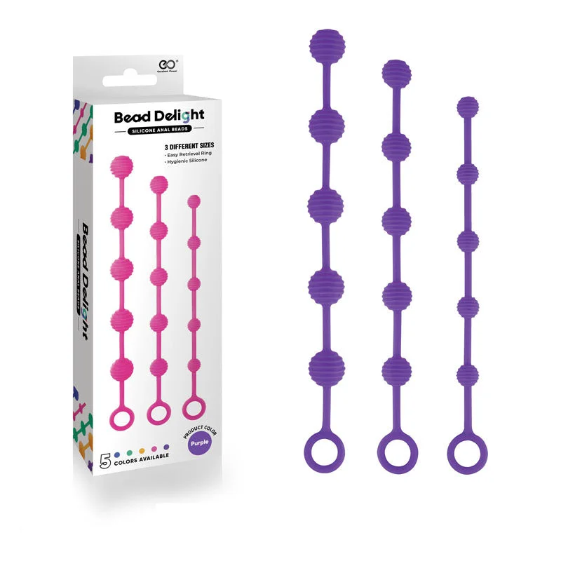 Bead Delight Silicone Anal Beads - Purple - Purple Anal Beads - Set of 3 Sizes