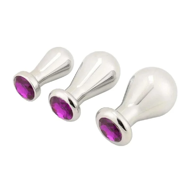 Stainless Steel Toy Bulb Jeweled Plug Large 3pcs Anal Trainer Set