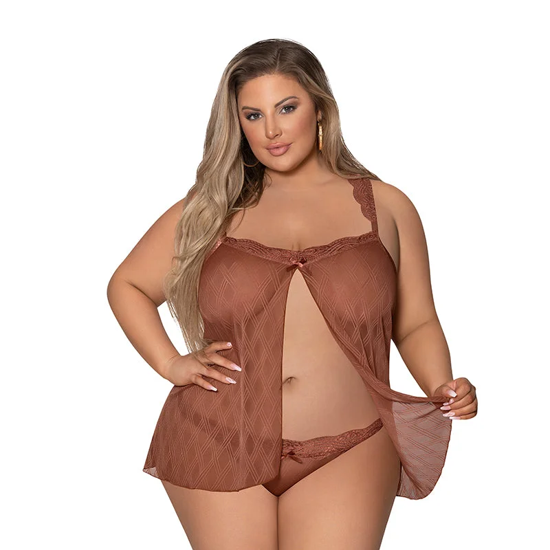 Magic Silk Caramel Kiss Babydoll & Thong Caramel Queen Size