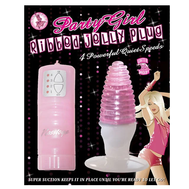 Party Girl Ribbed Jelly Butt Plug Multispeed Waterproof (Pink)