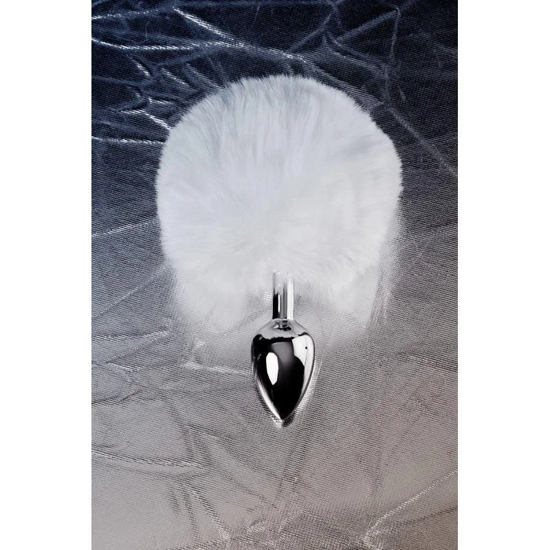 Silver Metal Anal Plug Small w White Tail