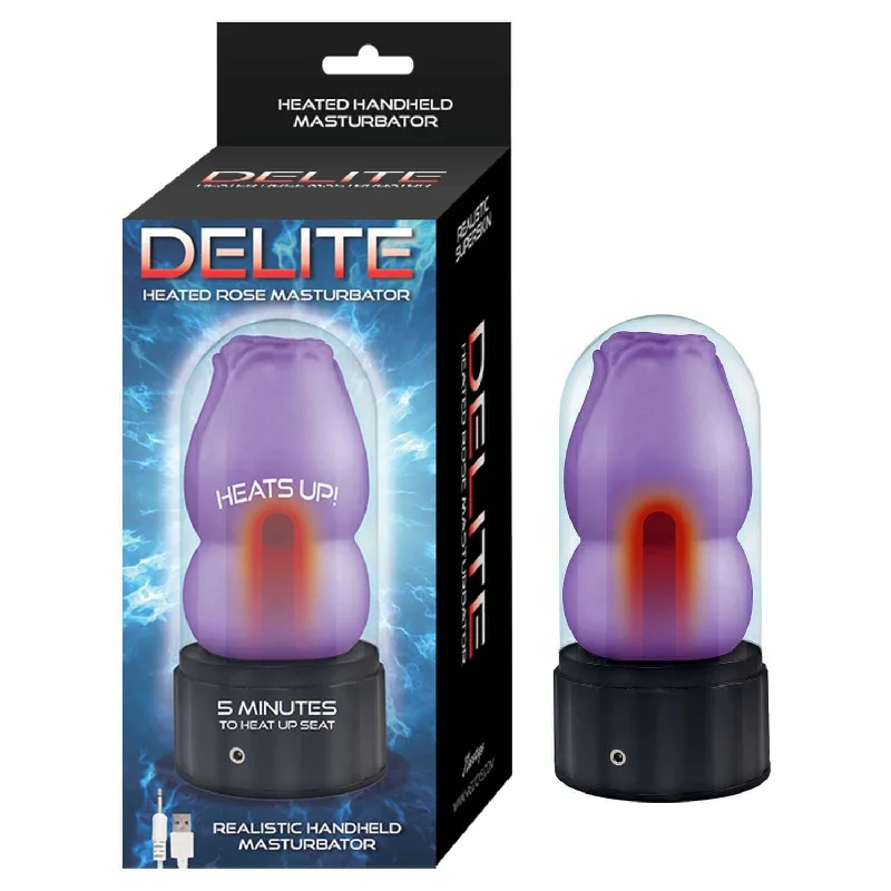 Delite Heated Rose Masturbator Purple - Realistic Handheld Pleasure with Warming Function