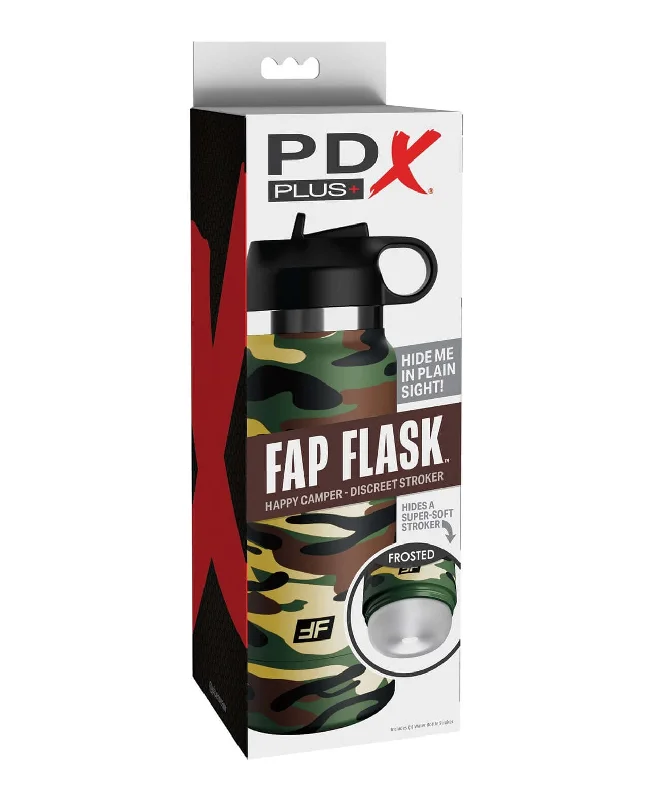 PDX Plus Fap Flask Happy Camper Discreet Stroker | Camo Bottle with Frosted Sleeve